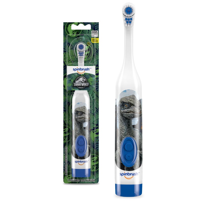 Spinbrush Jurassic World Battery Powered Electric Toothbrush for Children Ages 3+ with 1 AA Battery, Soft Head Bristles, Leakproof SoftSwitch, Ready-to-Use - Image 1